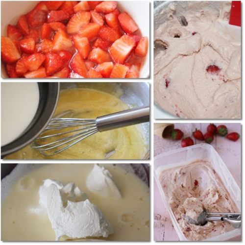 Homemade strawberry ice cream without refrigerator.