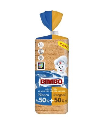 Pan de molde 50% blanco + 50% integral Bimbo 480 gr.