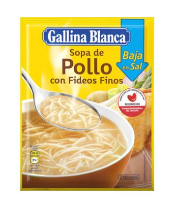Sopa de pollo con fideos finos baja en sal Gallina Blanca