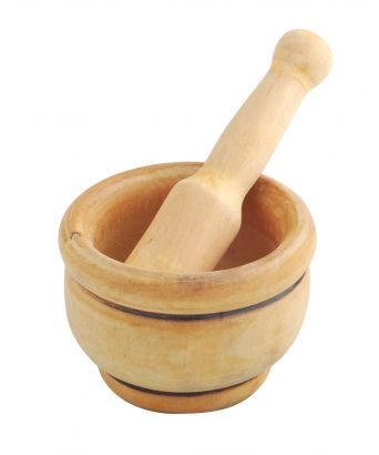 Wooden mortar and pestle 14 cm.