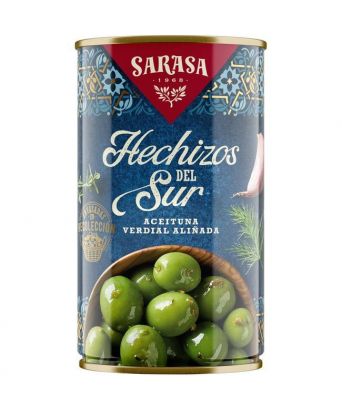 Gewürzte grüne Oliven Los Hechizos del Sur Sarasa 2,5 kg.