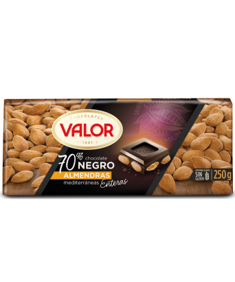 70% dark chocolate with whole almonds Valor 250 gr.