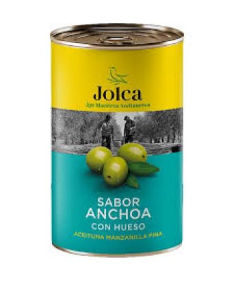 Oliven mit Knochen Sardellen Geschmack Jolca 185 gr.