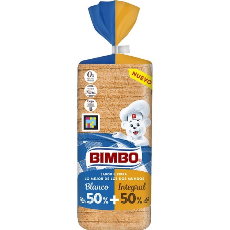 Sandwich bread 50% white + 50% whole wheat Bimbo 480 gr.