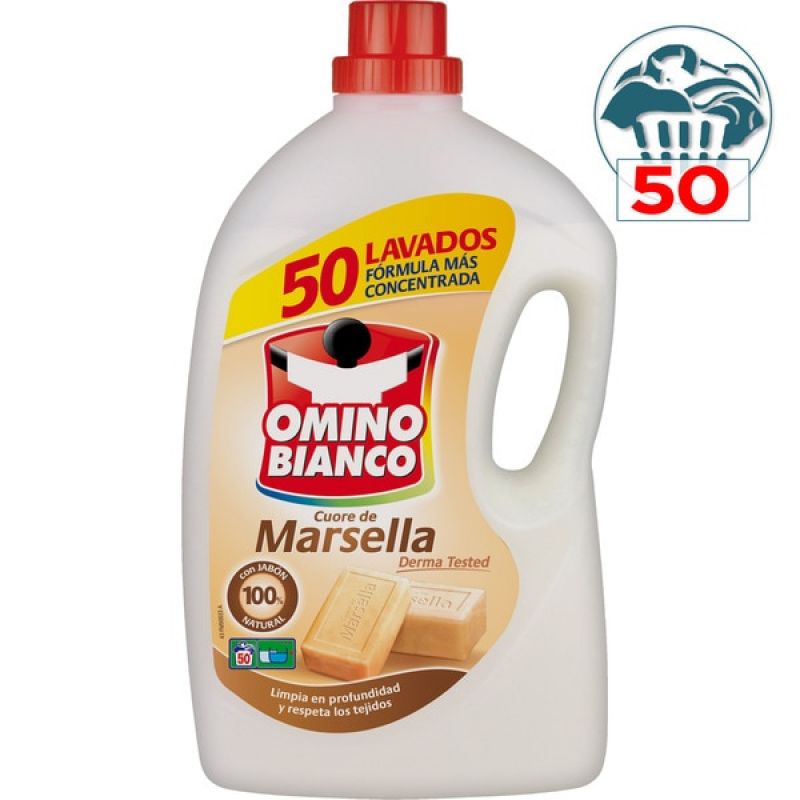 Detergente Omino Bianco jabón de Marsella 50 dosis