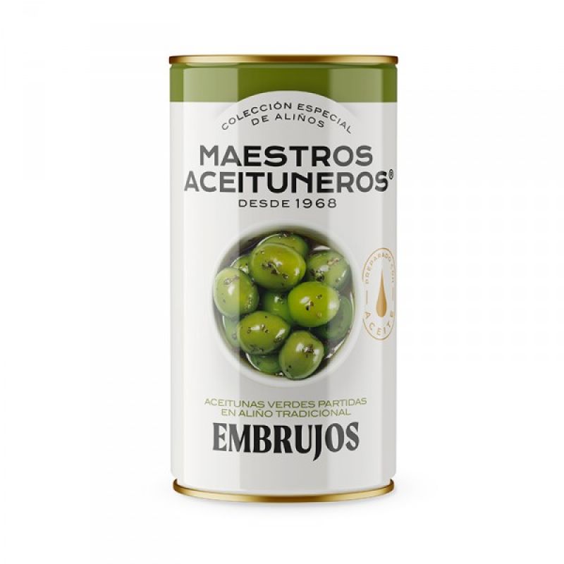 Split green olives Embrujos de los Maestros Aceituneros 185 gr.