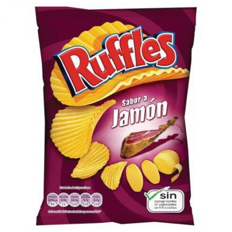 Ruffles patatas fritas sabor a jamón onduladas 150 gr.